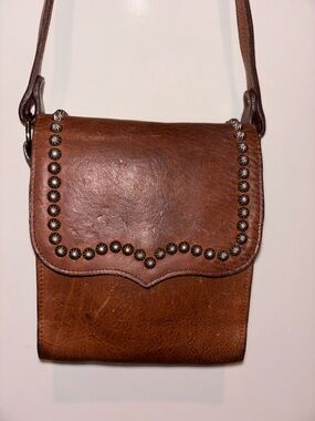Brown Studded Leather Crossbody Bag - Women